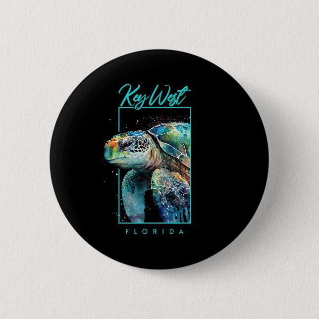 Key West Florida Souvenir Wasserfarbe Meeresschild Button (Vorderseite)