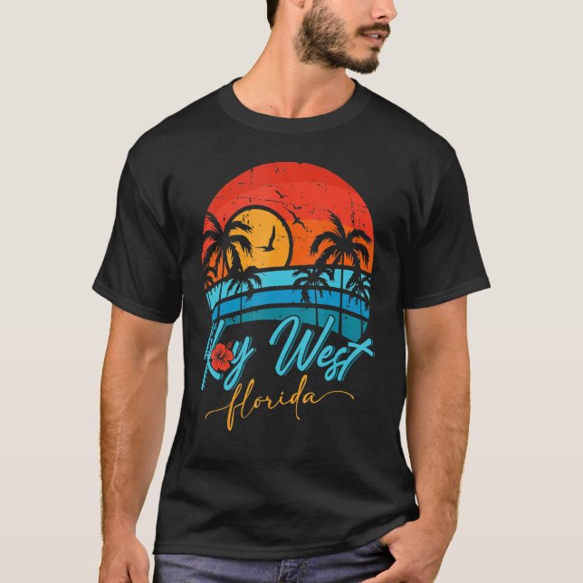 Key West Florida Sunset Retro Sommerurlaub Strand T-Shirt (Vorderseite)