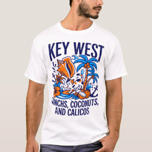Key West Florida Tropische Katze Conchs Und Kokosn T-Shirt