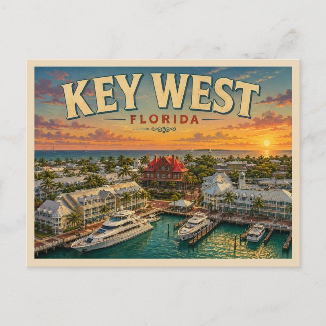 Key West Florida Vintage Reise Postkarte (Vorderseite)