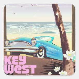 Key West Florida Vintage Reiseposter Quadratischer Aufkleber