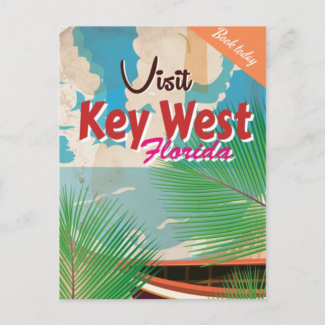 Key West, Florida Vintage Travel Poster Postkarte (Vorderseite)