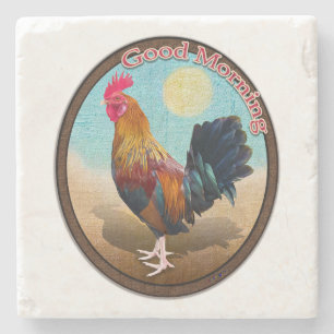 Key West - Gypsy Rooster Guten Morgen Vintage Oval Steinuntersetzer