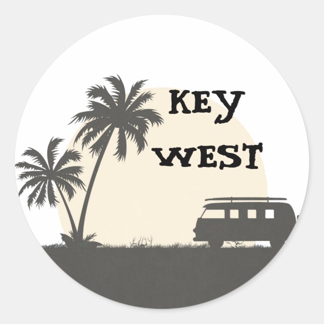 Key West Hippy Van und Surfboard im Mondlicht Runder Aufkleber (Vorderseite)
