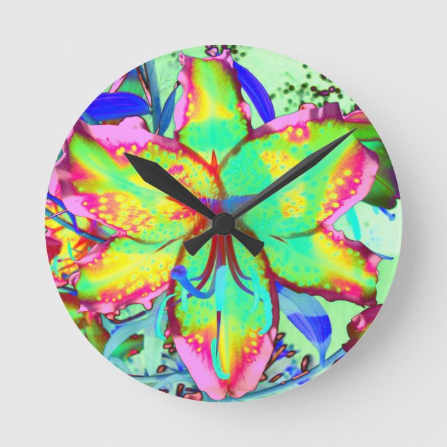 Key West Lily Runde Wanduhr (Vorderseite)