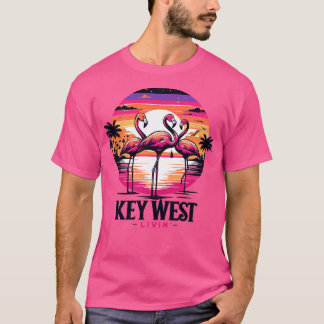 Key West Livin Tropical Flamingo Nacht Szene in Ke T-Shirt