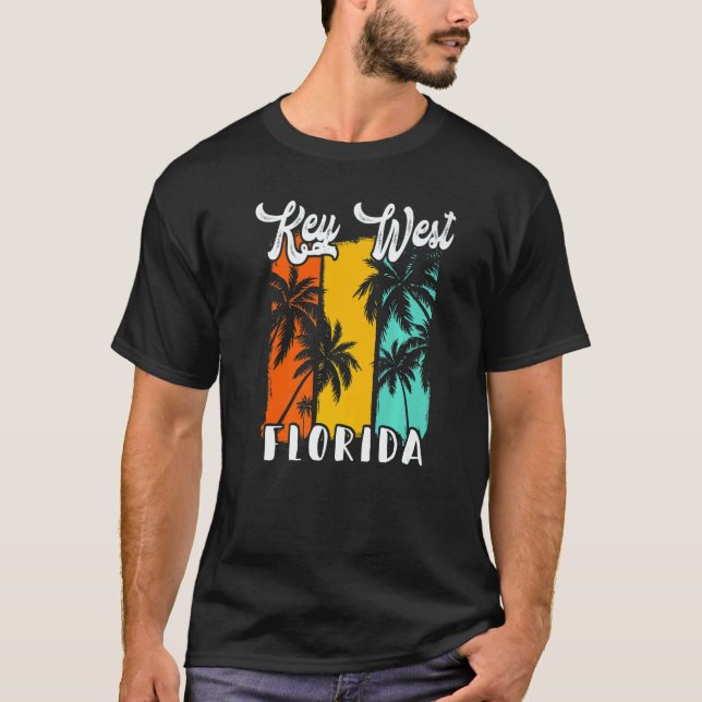 Key West Palm Trees Beach Florida Retro Vacation F T-Shirt (Vorderseite)
