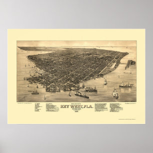 Key West, panoramische Karte FLs - 1884 Poster