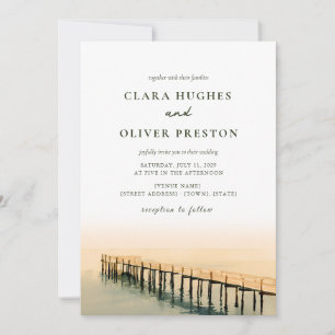 Key West Pier Golden Hour Aquarell-Strandhochzeit Einladung