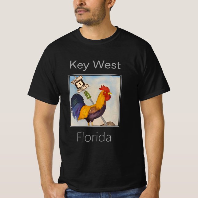 Key West Rooster und US Highway 1 Zeichen T-Shirt (Vorderseite)