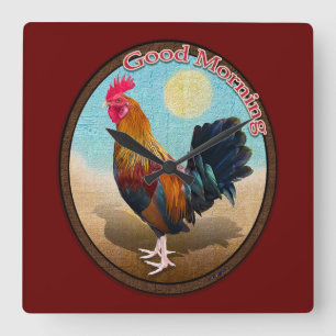 Key West - Sinti und Roma Rooster Guten Morgen Vin Quadratische Wanduhr