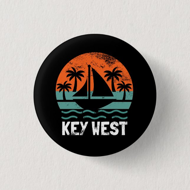 Key West Sonnenuntergang Retro Urlaub Button (Vorderseite)