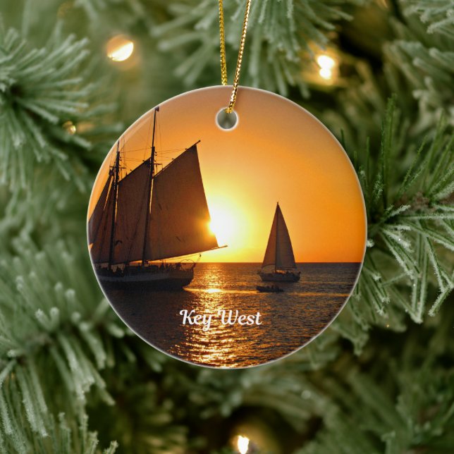 Key West, Sonnenuntergang und Segelboote, Keramik Ornament (Baum)