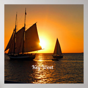 Key West, Sonnenuntergang und Segelboote, Poster