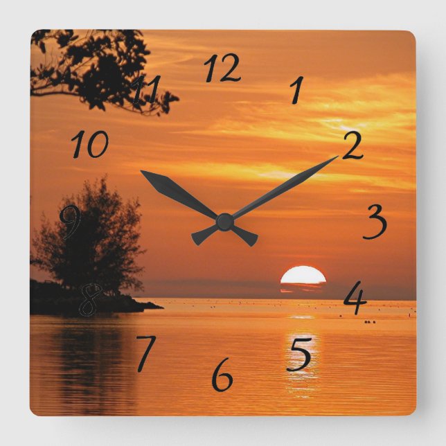 Key West Sunset Large Clock Quadratische Wanduhr (Vorderseite)