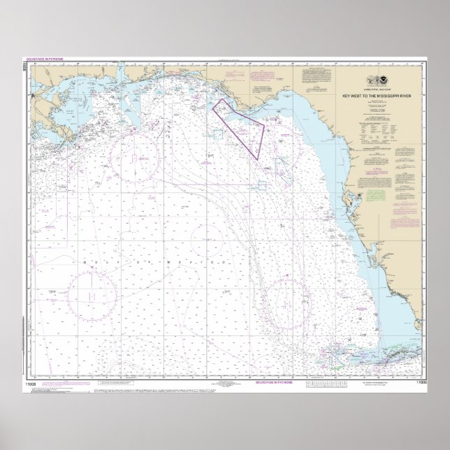 Key West to Mississippi River Nautical Chart Poster (Vorne)