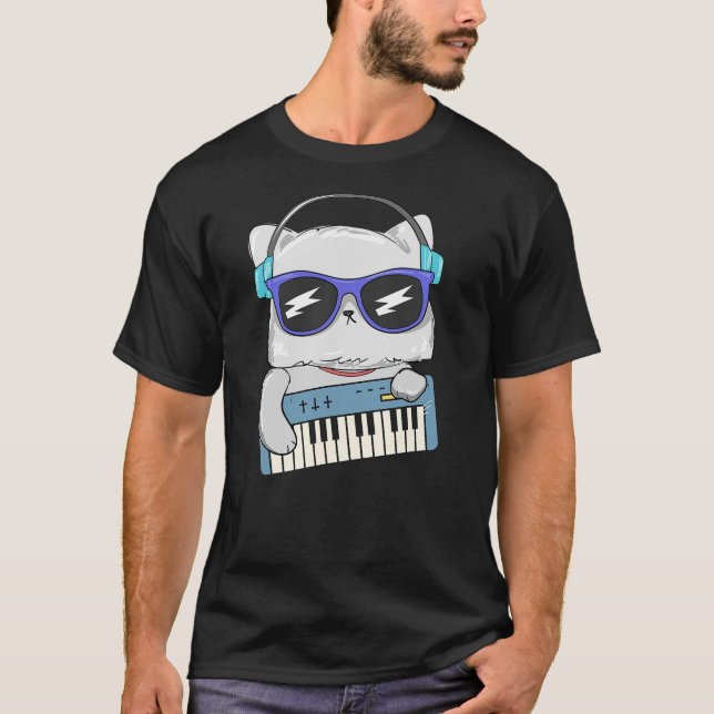 Keyboard Playing Cat Funny Kitty Musician Fun T-Shirt (Vorderseite)