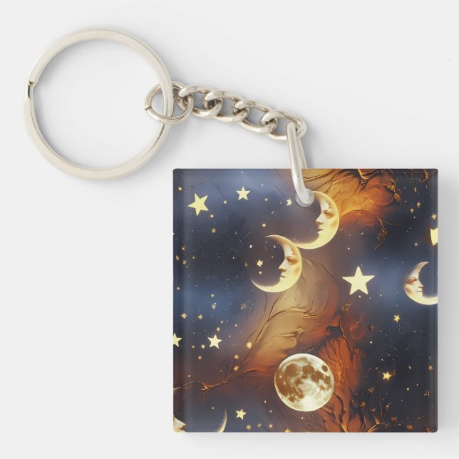 Keychain - Fiery Orange Celestial Moon Schlüsselanhänger (Vorderseite)
