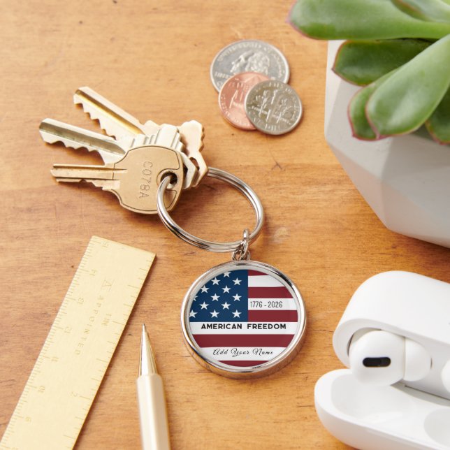 Keychain Patriotic US Flag Custom Text Name Schlüsselanhänger (Schreibtisch)