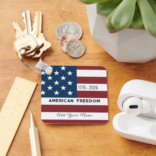 Keychain Patriotic US Flag Custom Text Name Schlüsselanhänger (Schreibtisch)