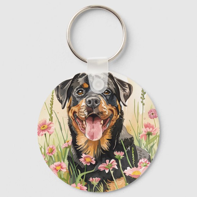 Keychain – Rottweiler Watercolor Keychain Schlüsselanhänger (Vorderseite)