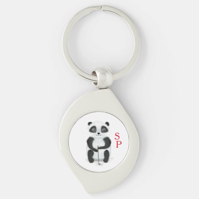 Keychain with golf playing panda and initials schl schlüsselanhänger (Vorderseite)