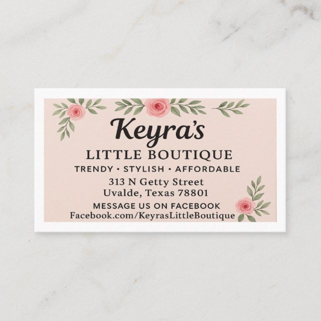 KEYRA'S LITTLE BOUTIQUE IN UVALDE VISITENKARTE (Vorderseite)