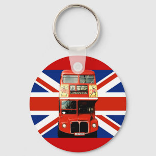 Keyring mit Bus und britischer Flagge Schlüsselanhänger