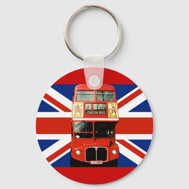 Keyring mit Bus und britischer Flagge Schlüsselanhänger (Vorderseite)