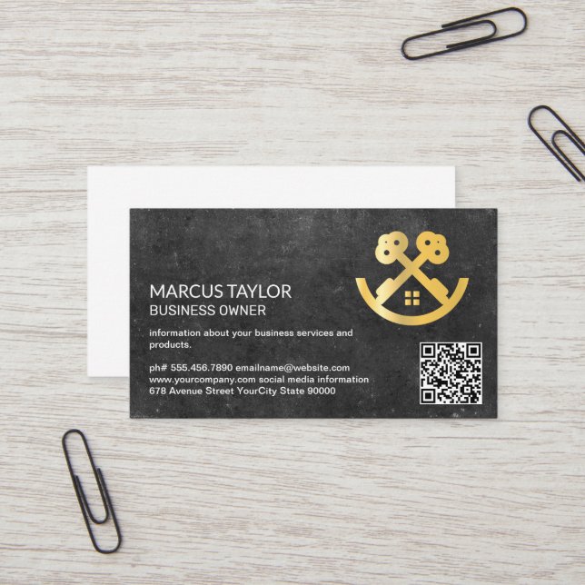 Keys House-Logo | QR Code Business Card Visitenkarte (Vorderseite/Rückseite Beispiel)
