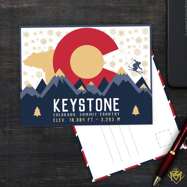 Keystone Colorado Flag Berg Skikletterer Postkarte (Von Creator hochgeladen)
