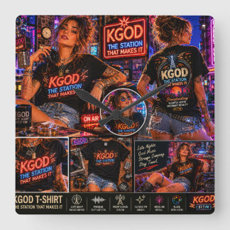 KGOD Radio Late Night Quadratische Wanduhr
