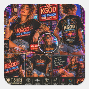 KGOD Radio Late Night  Quadratischer Aufkleber