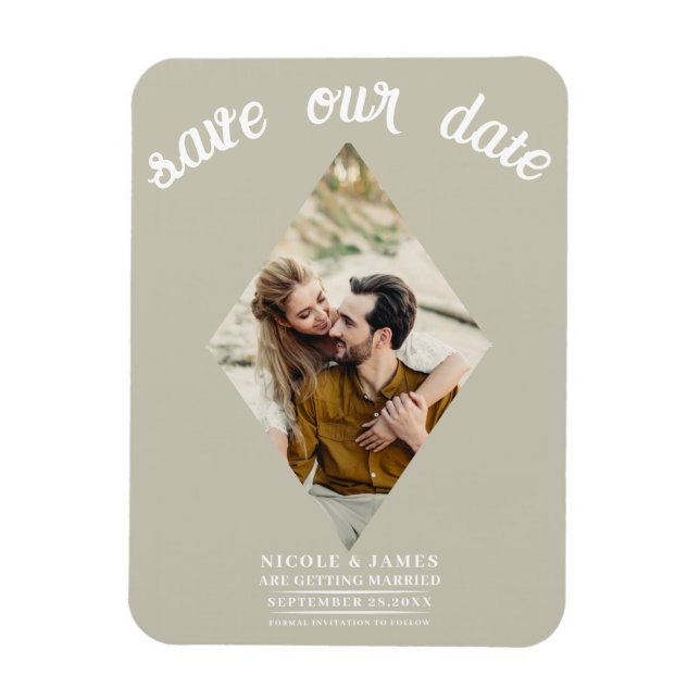 Khaki Beige Diamond Foto Wedding Save the Date Magnet (Vertikal)