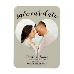 Khaki Beige Herz Foto Hochzeit Save the Date Magnet
