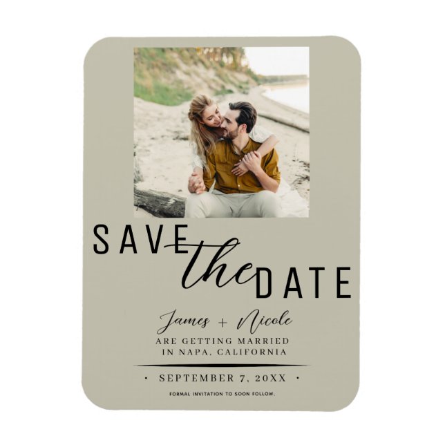 Khaki Beige Save the Date Foto Wedding Magnet (Vertikal)