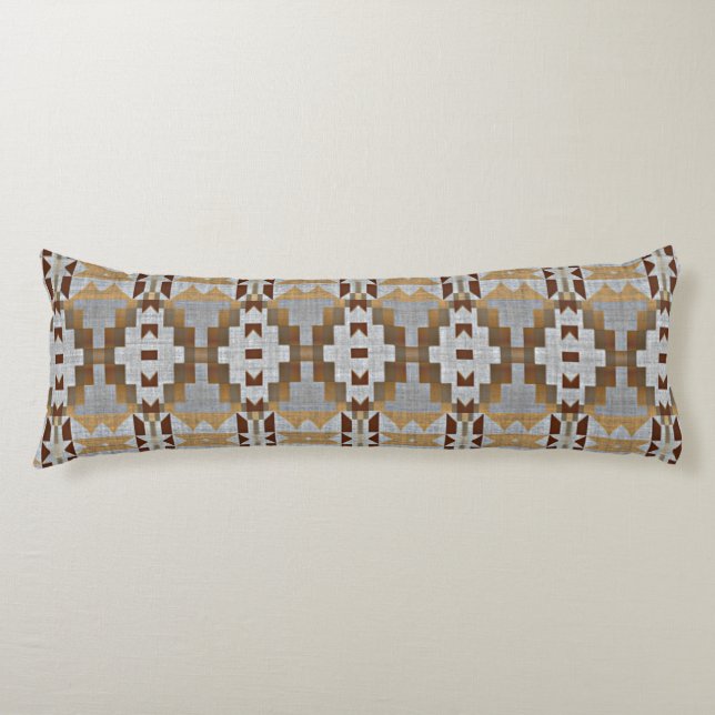 Khaki Beige Taupe Dark Brown Gray Tribal Art Seitenschläferkissen (Vorderseite)