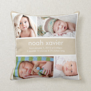 Khaki Birth Announcement Pillow Kissen