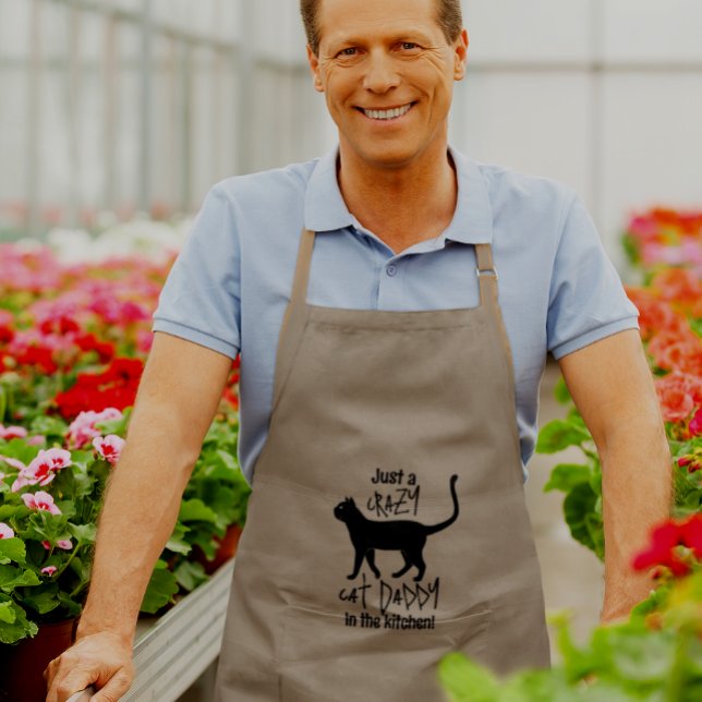 Khaki Black Personalisiert Crazy Cat Daddy Lange Schürze (Personalize the text any way you want!)