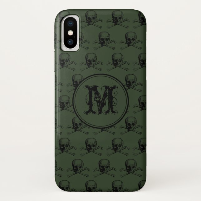 Khaki Black Skull Halloween Personalisiert Monogra Case-Mate iPhone Hülle (Rückseite)