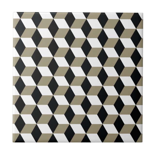 Khaki Black & White 3D Cubes Pattern Fliese (Vorderseite)