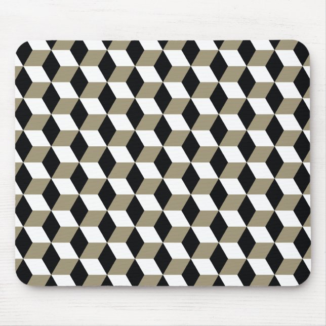Khaki Black & White 3D Cubes Pattern Mousepad (Vorne)