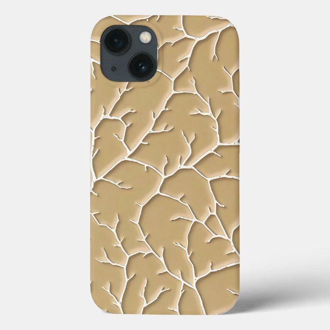 Khaki Branch Pattern iPhone Case with Texture (Rückseite)