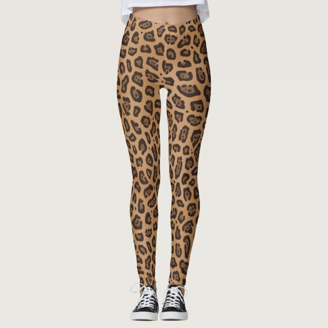 Khaki Braune Jaguar Flecken Druck Leggings (Vorderseite)