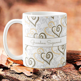 Khaki Brown Linked Heart Art Custom Kaffeetasse