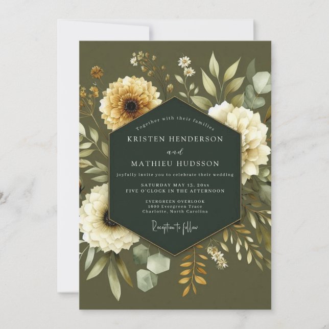 Khaki Cream Botanical Wedding Einladung (Vorderseite)