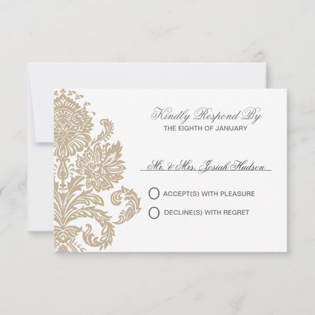 Khaki Damask Border Wedding DIY RSVP Card (Vorderseite)