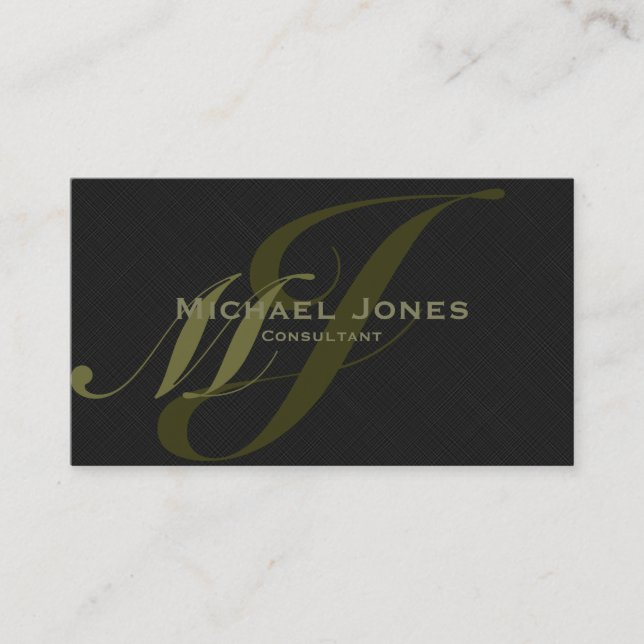 Khaki Double Monogram Beruflich Elegant Modern Visitenkarte (Vorderseite)