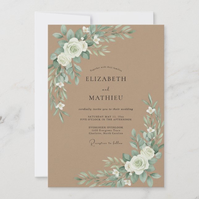 Khaki-Eukalyptus-Hochzeit Einladung (Vorderseite)