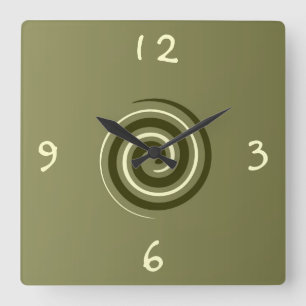 Khaki Green and Lemon >Patterned Kitchen clock Quadratische Wanduhr